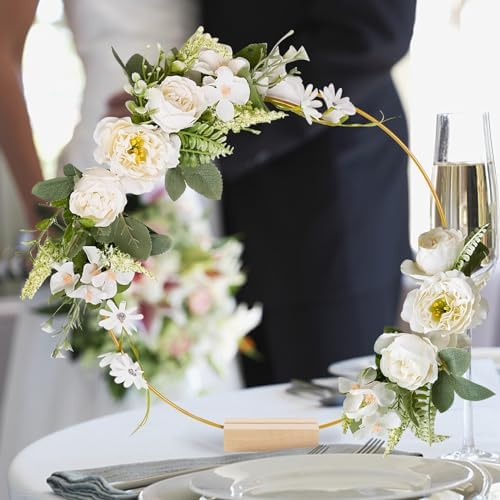 10PCS 12Inch Metal Floral Hoop Centerpiece Table Decorations, Metal Wreath Ring with 10 PCS Place Card Holders, Silver Craft Hoop Rings for DIY Wedding Decorations, and Dream Catchers（Silver） - Image 6