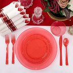 DaYammi 350PCS Red Glitter Plastic Dinnerware Set for 50 Guests - Image 6