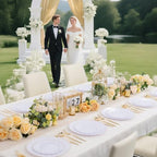 LIYH 120 Pcs White Scalloped Plastic Plates, Gold Disposable Party Plates - Image 5