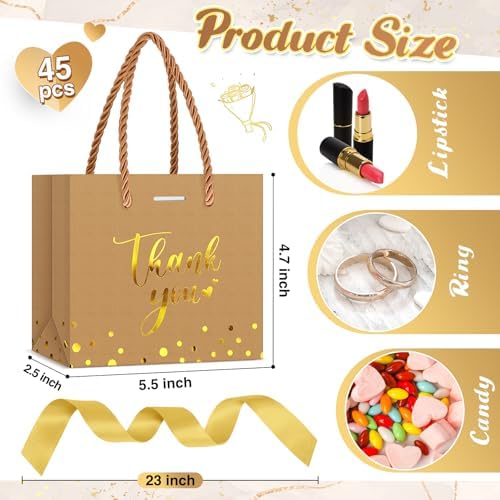 Jetec 45 Pcs Mini Thank You Gift Bag with Handle, Kraft Paper Color/gold - Image 3