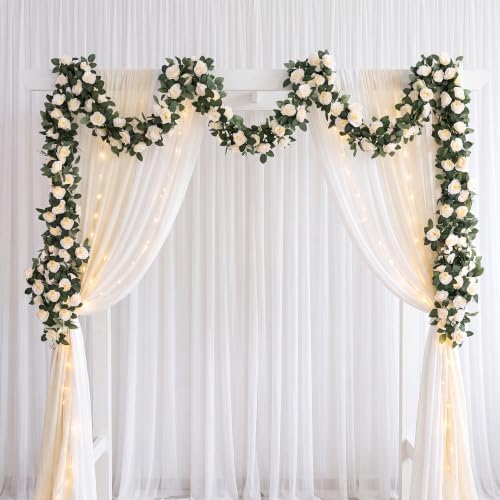 Aneco 8 Pack 64 FT Cream Flower Garland Artificial Rose Vines Roses Fake Vine Flowers Plants Party Supplies for Holiday Wedding Garden Craft Art Decoration - Image 5