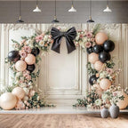 12x8ft Bow Wedding Photography Backdrop Black Bow Floral Balloons Backdrops White Vintage Wall Background Coquette Banner for Girls Birthday Party Decorations - Image 4