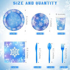 durony 350 Pcs Frozen Birthday Party Supplies Winter Snowflake Frozen Plates Napkins Cups Plastic Cutlery Frozen Party Disposable Tableware for Christmas Winter Wonderland Decorations Serve 50 Guests - Image 2