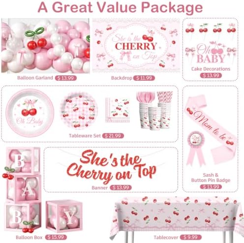 Shes the Cherry on Top Baby Shower Party Decorations, Pink and Red - Image 3