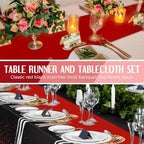 Breling 16 Pack Black and Red Tablecloths and Satin Runners Set - Image 4