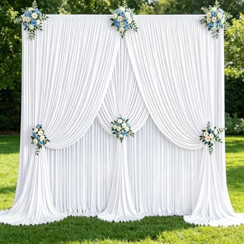 30x10ft White Backdrop Curtain Panels for Parties - Wrinkle Free Polyester Photo Curtain Backdrop Wedding Back Drop Fabric Drapes for Party Decorations Background for Photography by WishCare