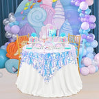 QueenDream Iridescent White Tablecloth Sequin Fabric: 51x47 Inch Payette Glitter Table Cloth for Little Mermaid Birthday Decorations - Image 4