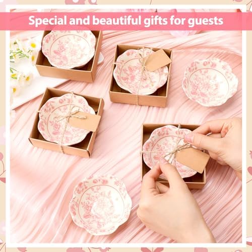 SiliFine 24 Pcs Wedding Favors for Guests Small Ceramic Bowls, Flower, Pink - Image 2
