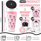 Skylety 24 Pcs Black and Pink Bow Plastic Cups with Lid Straw and Ribbon - Image 2