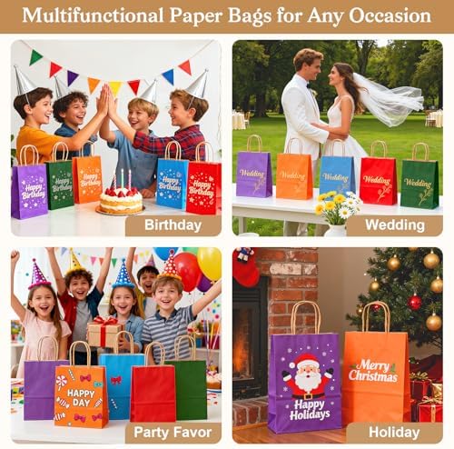 100 PCS Small Gift Bags with Handles, 5.91"x3.15"x8.27" Party Favor Bags, 12 Colored Goodie Bags for Birthday Party, Kraft Paper Gift Bags Bulk for Wedding, Baby Shower, Celebrations, Party Supplies - Image 7