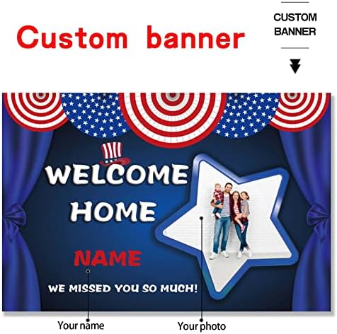 Custom Welcome Home Decorations Kit Military Welcome Home Banner Red White and Blue Balloons Patriotic Paper Fans Star Streamers Tablecloth for Patriotic Memorial Day Deployment Returning Party Decor(5x7.5ft) - Image 2