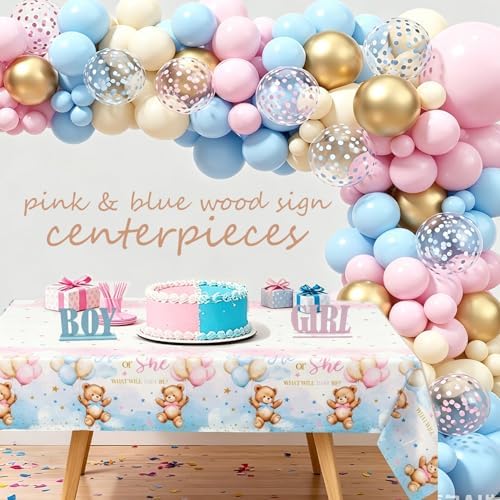 Gender Reveal Decorations Pink Blue Balloon Arch Garland Kit, Bear Theme, Baby Shower Party Pack With Balloon Boxes,Backdrop,Wood Table Sign,Tablecloth,...170PCS For Girl Boy Gender Reveal - Image 4