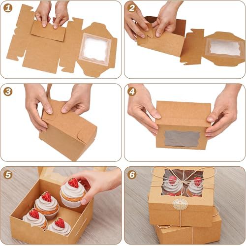 50Pcs 6x6x3 Inch Cookie Boxes with Window, Boxes for Baked Goods - Image 6