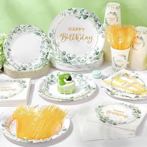 Pickmesh 400 Pcs Sage Green Birthday Party Supplies Paper Plates Serve 50 - Image 6
