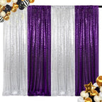 ShinyBeauty Purple and Silver Sequin Backdrop 4 Panels Glitter Photograph Backdrops Purple Sequin Curtains for Backdrop Halloween,Birthday Party Decorations by ShinyBeauty
