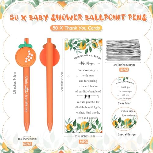 50 Set Baby Shower Gifts Pens for Guests Baby Shower Party Favors Retractable Ballpoint Pens with Thank You Cards for Gender Reveal Souvenir Game Prize (A Little Cutie) - Image 2