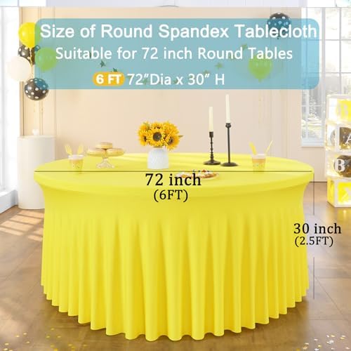 6 Pack Yellow Spandex Round Tablecloths for 72 inch Table, Wrinkle Free Stretchy 132inch Fitted 6FT Round Table Cover with Skirt for Wedding Party Dining Banquet - Image 6