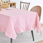 vctops Farmhouse Pink Plaid Ruffle Table Cloth, Boho Cotton Linen Tablecloth, Washable Table Cover for Rectangle Table Baby Shower Kitchen Party Wedding Decor (Pink,70"x102") - Image 4