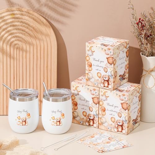 Hoolerry 6 Set Baby Shower Cups, 12oz Stainless Steel Tumbler, Brown Bear - Image 5