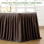 Partisky Chocolate Brown Polyester Table Skirt for Rectangle Tables 17ft, Wrinkle Resistant Pleated Ruffle Table Cloth for Banquet Wedding Trade Baby Shower Display Gift Dining Table - Image 3