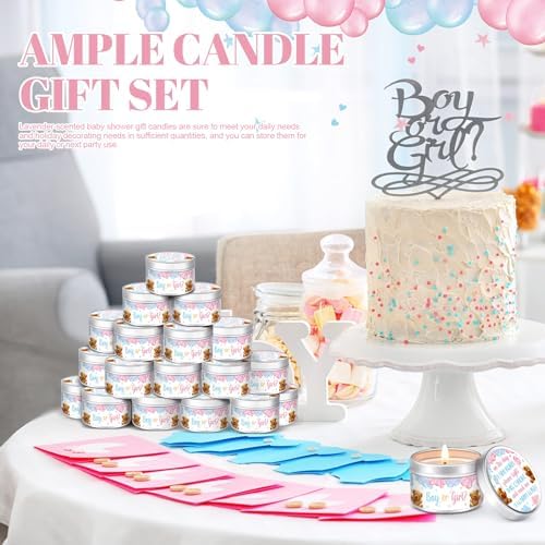 MTLEE Gender Reveal Bear 24 Pcs Baby Shower Party Favors Candles Lavender Scented Baby Shower Favors for Guests Rustic Tealights Candles Gender Reveal Return Gifts(Blue and Pink, 1.2 oz) - Image 5