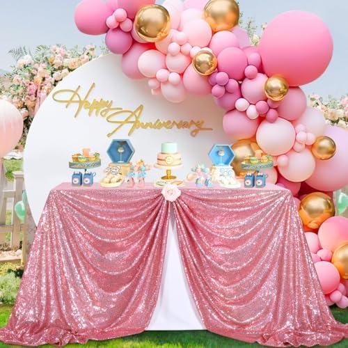SoarDream Blush Pink Sequin Tablecloth 90"x156" Wedding Table Cloth - Image 2