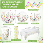 Funnymoom 452 Pcs Wildflower Party Supplies Include Spring Floral Disposable Paper Plates Napkins Cups Tablecloth and Cutlery Straws for Wedding Garden Tea Party Decoration Bridal Shower Baby Shower - Image 2