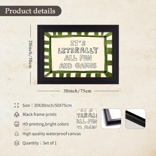 Black Framed 20x30 inch It's Literally All Fun And Games Funny Quotes Wall Art Preppy Minimalist Poster Canvas Prints For Kids Living Room Nursery Bedroom Wall Decor - Image 2