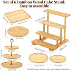 Roowest Set of 6 Wood Dessert Table Display Stands 3 Tier,Bamboo - Image 3