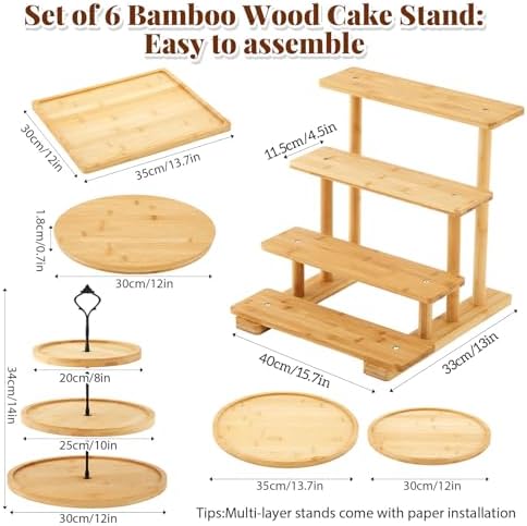 Roowest Set of 6 Wood Dessert Table Display Stands 3 Tier,Bamboo - Image 3