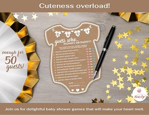 Party Hearty Baby Shower Games, Guess Who Mommy or Daddy - Kraft Onesie (Pack of 2) - Image 4