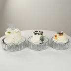 3 Silver Round Stackable Metal Cake Stands with Crystal Pendant and Mirror Top Wedding Birthday Party Display Dessert Riser Pedestal Centerpieces - Image 7