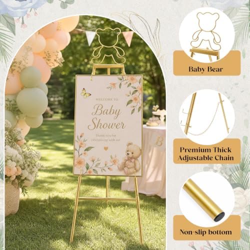 Novabright 39"-47" Baby Shower Adjustable Gold Easel Stand Wedding Welcome Sign Heavy Duty Metal Easel with 4 Display Modes 360° Rotating Hooks 4-tier Adjustable Display Stand, Art, Poster - Image 5