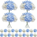 100 Pcs Faux White Blue Hydrangea Artificial Flowers Bulk, Fake Silk Hydrangea Flowers Heads with Stems for Wedding Decorations Garden Party Baby Shower Porch Home Decor Table Centerpieces by Cherica