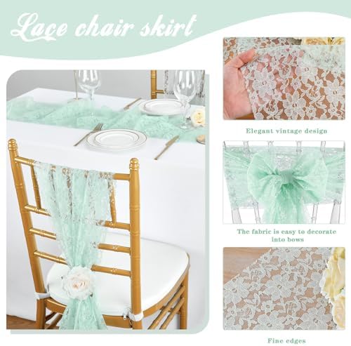 QueenDream Light Green Lace Chair Sashes 32 Pack Embroidered Chair Cover - Image 5