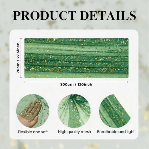 Artoid Mode 6PCS Green Gold Gauze Table Runner 120 Inch 10FT, Glitter Metallic Foil Sheer Dining Wedding Anniversary Holiday Table Decor for Home Party - Image 4