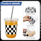 LemonRoad 50sets 16oz Checkered Cups Race Car Birthday Party Decorations Supplies Plastic Cups Disposable with Lids and Straws for Racing Themed Party Christmas Birthday Wedding Baby Shower Decoration - Image 4