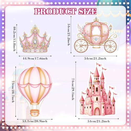 Honoson 4 Pcs Large 30" Pink Princess Cardboard Cutouts Castle Photo Props - Image 2