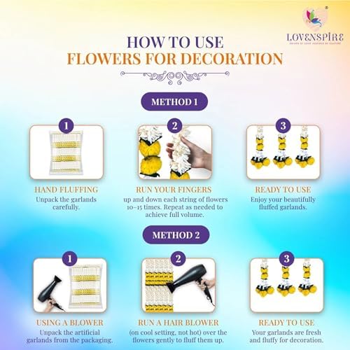 LOVENSPIRE Artificial Jasmine Marigold Garland for Festive Decorations - Indian Flowers for Wedding, Diwali, Day of the Dead, Outdoor Wall Hanging & Indoor Home Decor 1.5Feet / 18Strings - Image 7