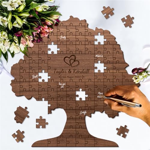 Personalized Family Tree Wedding Guest Book Alternative Custom Puzzle Wedding Guestbook Decor Rustic Wedding Decorations for Reception Tree of Life Wood Guest Book for Baby Shower Anniversary - Image 2