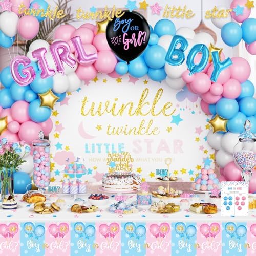 Hombae Twinkle Twinkle Little Star Gender Reveal Decorations, Star Boy or Girl Gender Reveal Decorations Balloon Garland Banner Tablecloth Box Cutout Backdrop Cake Cupcake Topper Poster Sash 172 PCs - Image 7