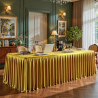 Gold Satin Tablecloths Rectangle 6FT, Glitter Spandex Fitted Stretch Table Covers Wrinkle-Free Floor Length Shimmer Table Skirt for Weddings Parties Baby Shower Banquets Vendor Events - Image 3