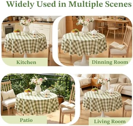 Laolitou Spring Green Gingham Tablecloth Round Tables Checkered Buffalo Plaid Table Cloth Cotton Linen Farmhouse Tablecloths Washable Wrinkle Free for Picnic Kitchen, 60", 2-4 Seats - Image 6