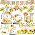 Hombae Sunflower Baby Shower Decorations for Girls, 179 PCs Sunflower Yellow Party Supplies with Plates, Napkins, Forks, Hanging Swirls, Banner, Tablecloth for Baby in Bloom Party, Serves 24 Guests by Hombae