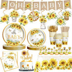 Hombae Sunflower Baby Shower Decorations for Girls, 179 PCs Sunflower Yellow Party Supplies with Plates, Napkins, Forks, Hanging Swirls, Banner, Tablecloth for Baby in Bloom Party, Serves 24 Guests by Hombae