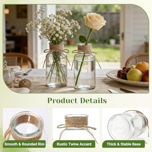 Mason Jar Glass Vases 12 Pack, Clear Flower Vase for Centerpieces - Image 2