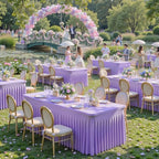 Purple Table Cloth for 8 Foot Rectangle Tables Fitted Stretch Spandex Table Cover with Skirt 8ft Baby Shower Birthday Party Banquet Ruffle Lilac Lavender Tablecloth Wedding Table Cloths Desk Skirt - Image 7