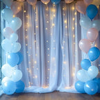 20×10ft Blue Tulle Backdrop Curtain with Lights String for Parties, Sheer Photo Backdrop Curtains for Wedding Party Photography Background - Image 6