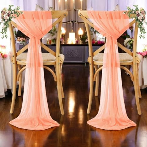 MDS Pack of 125 Chiffon Chair Sashes for Wedding & Event Décor - Peach - Image 6