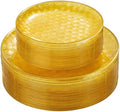 Festiva 60PCS Clear Yellow Gold Plastic Plates - Heavy Duty Fancy Disposable Plates With Gold Rim -serve for 30 guests Include 30PCS 10.25" & 30PCS 7.5" Honeycomb Design Plates for Party(Yellow) by Festiva